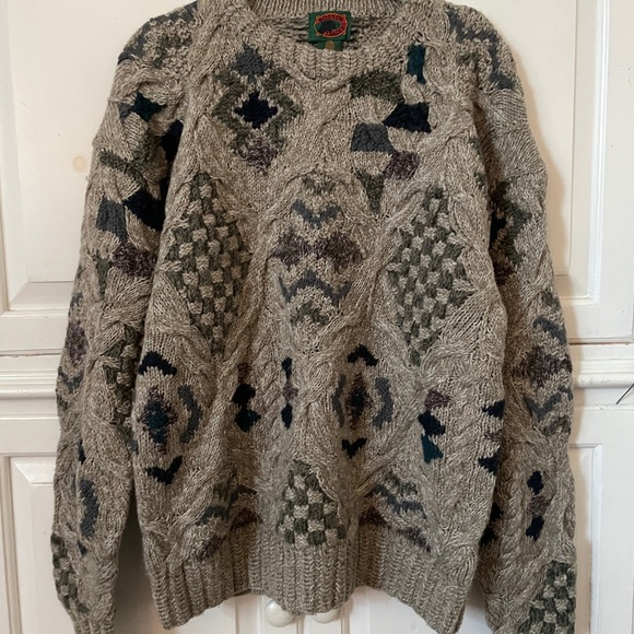 Vintage Boston Traders men’s tan grandpa sweater 100% wool made in Hong Kong - Picture 1 of 8
